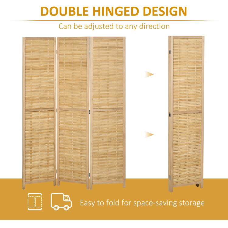 3-panel bamboo room divider with double-hinged folding design
