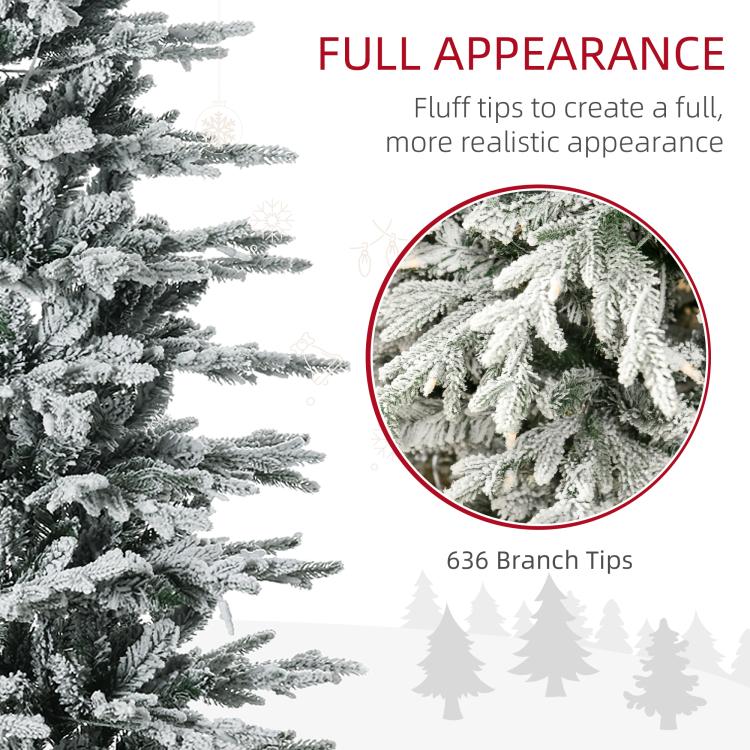 Flocked artificial Christmas tree branch tips with white snow effect