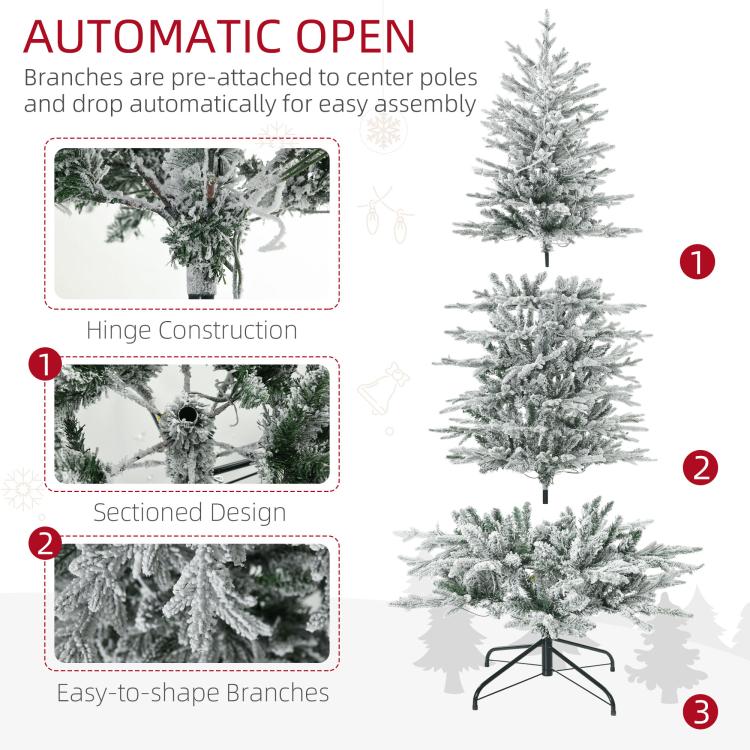 Sectioned artificial Christmas tree with hinge base and auto-opening branches