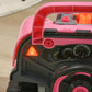 Pink kids mechanic toy truck with open hood, engine parts and glowing dashboard lights