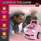 Pink mechanic car toy with glowing headlights during parent-child play