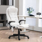 White high-back massage office chair with recline footrest and curved armrests