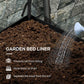 Garden bed liner inside raised planter with soil and a watering stream