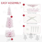 Pink snow-flocked pencil Christmas tree with section design and foldable base diagram