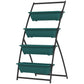Four-tier green planter boxes on black metal stand, front view