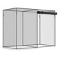 Black wire mesh plant protector cage with four panels and rounded corner frame