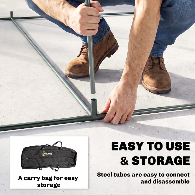 Black carry bag and steel tube frame pieces for easy assembly of crop cage