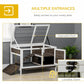 Elevated rabbit hutch with hinged open roof and lockable front door panels