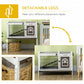 Elevated rabbit hutch with detachable legs and front door; wire enclosure and ramp