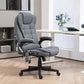 Gray reclining massage chair with padded headrest, armrests, and extended footrest