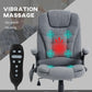 Gray massage chair with illuminated vibration points and red heat area on the backrest
