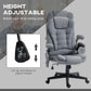 Gray height-adjustable massage chair with padded armrests and lift-up seat mechanism