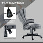 Gray tilt massage chair with adjustable tension lever and padded seat and armrests