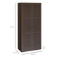 Dark brown storage cabinet front view with double doors and metal bar handles