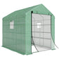 Green mesh greenhouse with open front door and window panel view