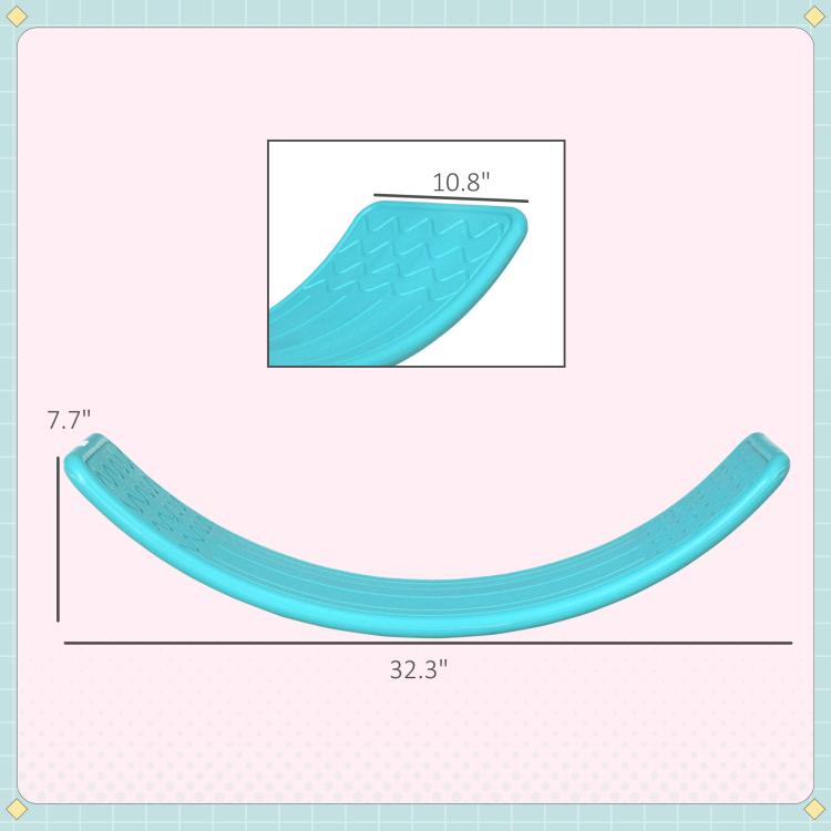 Turquoise-blue curved wobble board with textured tread pattern and smooth rim