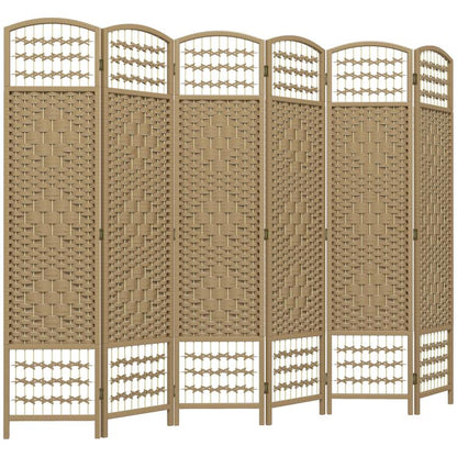 Natural 6-panel folding room divider privacy screen with arched top lattice panels