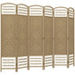 6-panel folding room divider with woven natural fiber panels and lattice top