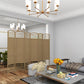 Natural 6-panel folding privacy screen partition with arched lattice tops in living room