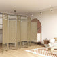 Natural 6-panel folding room divider with arched lattice panels and freestanding frames