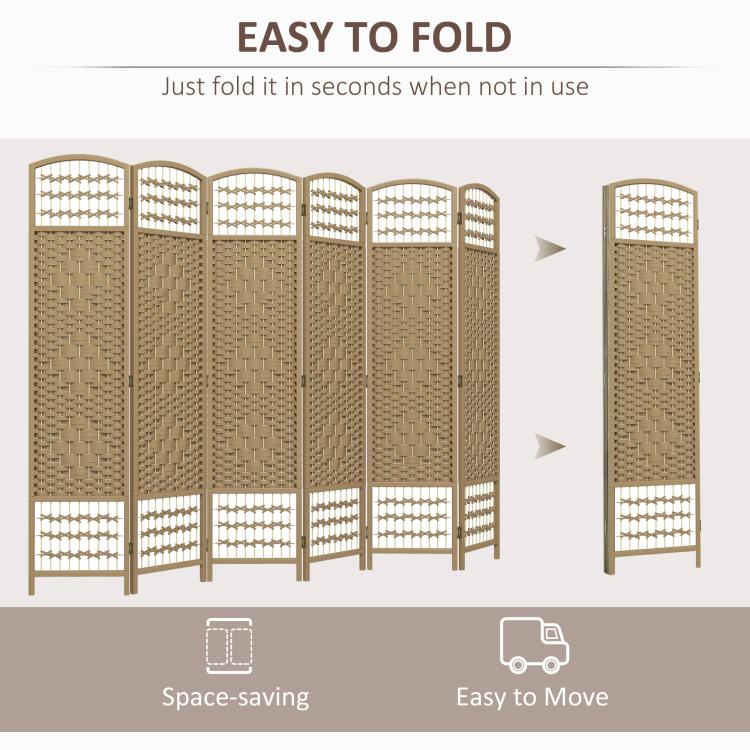 Natural 6-panel folding room divider shown folded style with lattice privacy panels