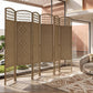 Natural 6-panel folding room divider with arched lattice tops in modern lounge setting