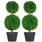 Set of two artificial boxwood ball topiary trees in black pots with green foliage