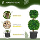 Artificial boxwood double-ball topiary tree in black pot with dense green leaves