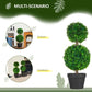 Artificial boxwood double-ball topiary tree in black pot with green pom-pom foliage