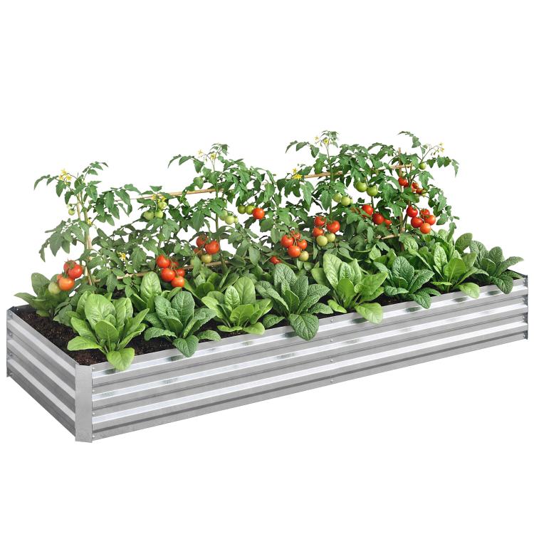 Silver galvanized raised garden bed planter box with slatted sides
