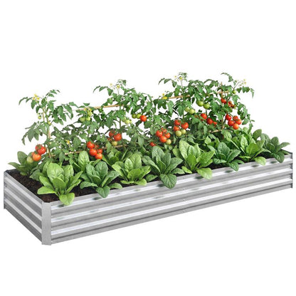 Silver galvanized raised garden bed planter box with slatted sides