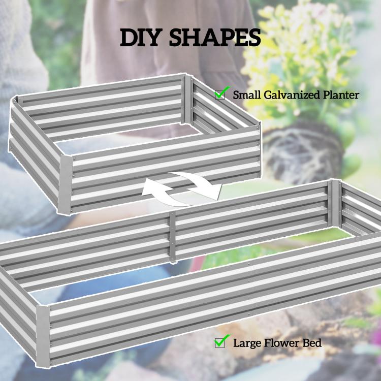 Galvanized raised garden bed design showing small and large bed configurations