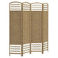 Natural 4-panel folding privacy screen with arched top and woven lattice panels