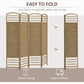 Foldable 4-panel privacy screen with woven natural fiber panels and arched tops