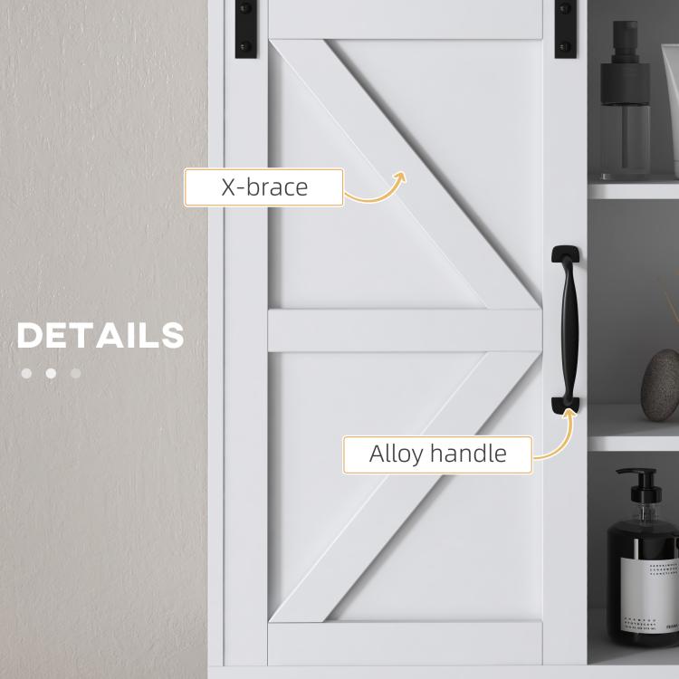White medicine cabinet door with visible X-brace and black alloy handle