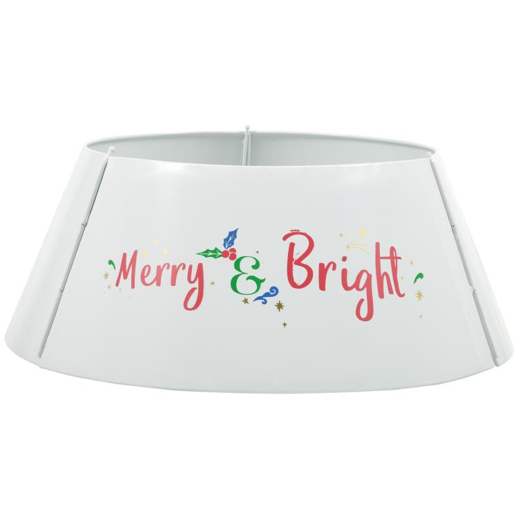 Cream white metal tree collar with “Merry & Bright” front print