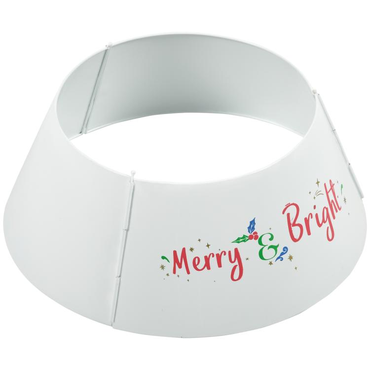 Cream white metal tree collar ring with “Merry & Bright” front print