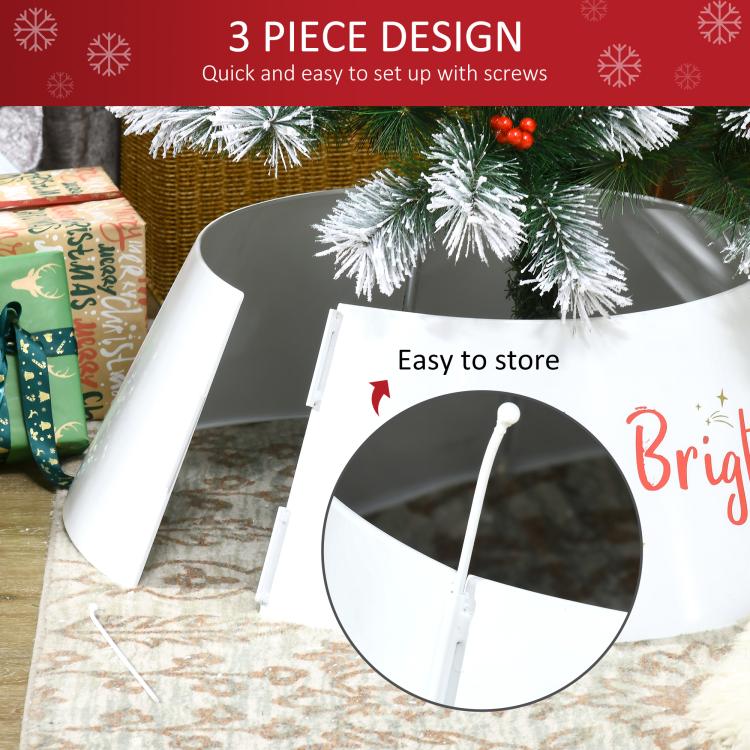 Cream white metal tree collar with central rod and partial “Merry & Bright”