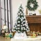 Cream white tree skirt collar at tree base with “Merry & Bright” front