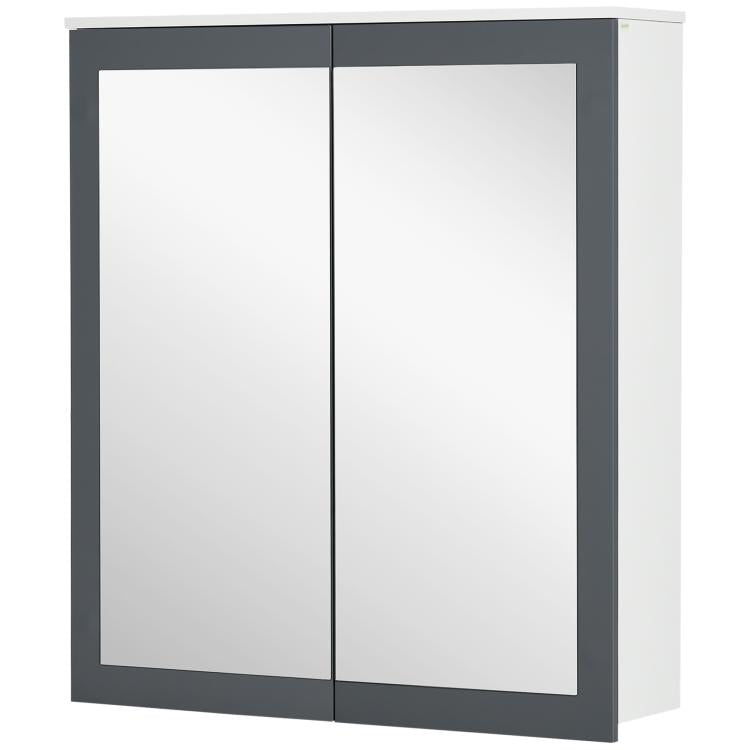 White bathroom medicine cabinet with mirrored double doors and flat frame trim