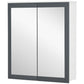 Wall-mounted medicine cabinet with two mirrored doors and white outer frame