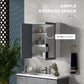 Bathroom mirror cabinet with two doors open to reveal interior shelving compartments