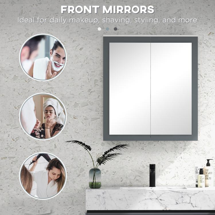 White wall mirror cabinet with front double-door mirrors and square outer frame