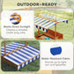 Outdoor wooden kids sandbox with striped canopy fabric and water-resistant cover