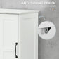 White cabinet door handle and anti-tip wall anchor bracket detail