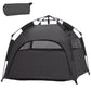 Dark gray pop-up dog tent with open roof and front mesh doorway