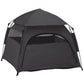 Dark gray pop-up dog tent with arched mesh door and side panels