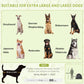 Pop-up dog tent size guide panel with extra large dog silhouettes