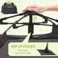 Pop-up dog tent with hand lifting the frame for a raised roof