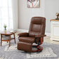 Brown leather-look recliner with built-in footrest and padded armrests
